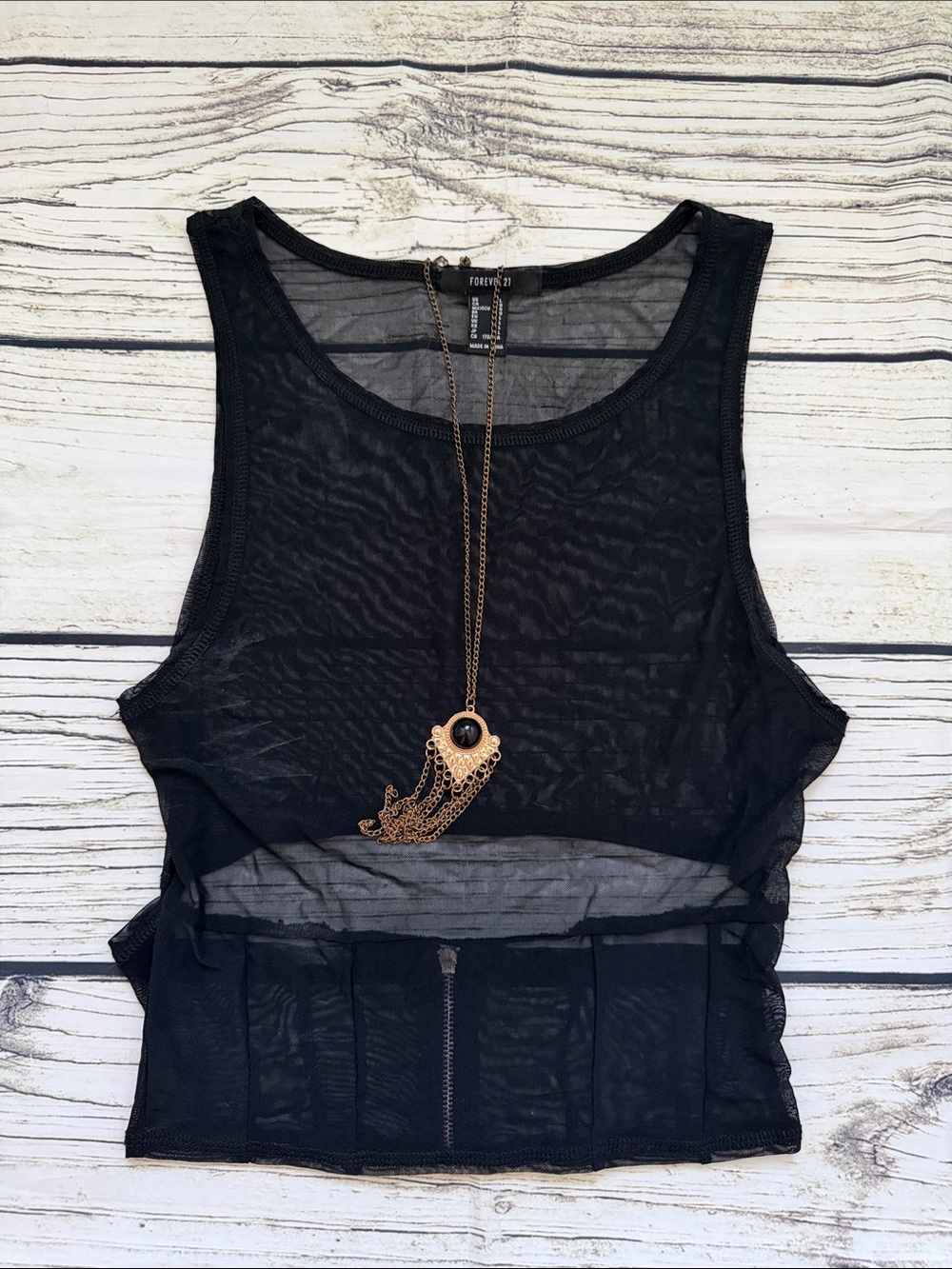 ♡ Forever 21 Black Sheer Tank Top - Women's Zippered Back Layering Piece L
